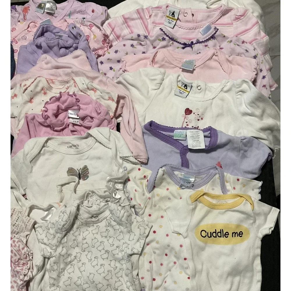 Mixed Brands 37pc Clothes Lot Girls NB-6M Multicolor Layette Bodysuits Sleepers